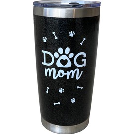 Dog Mom Cup Cute Stainless Steel Animal Themed Vacuum Insulated Double Wall Travel Tumbler with Slide Lid Best Women Gifts for Dog Lovers 20 OZ (Black Glitter)