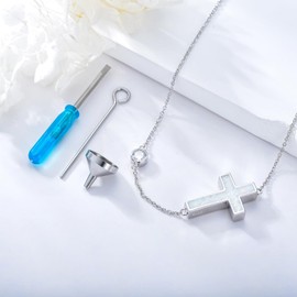 QHQPQ Opal Urn Necklaces for Ashes for Women 925 Sterling Silver Cross Choker Pendant Cremation Memory Jewellery Keepsake Gifts