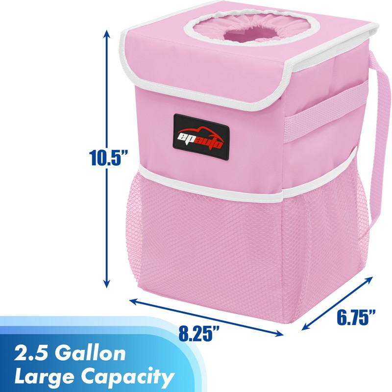 EPAuto Waterproof Car Trash Can with Lid and Storage Pockets,