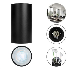 ILLUX Lampara tipo cilindro para sobreponer en techo, opera foco GU10, Diseño compacto y moderno, uso interior Illux TL-5150.SOR (Negro, 6500K)