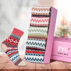 FYC Women Winter Socks - Warm, Thick, Soft Wool Socks - Christmas Gifts - Multicolor, One Size (5-9), 5 Pack