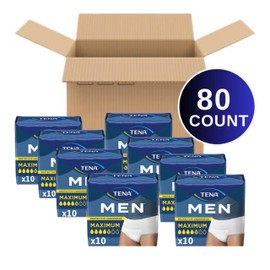 TENA Protective Adult Incontinence Underwear for Men, Maximum, Small/Medium, White, Disposable, 80 Count (8 Packs of 10)