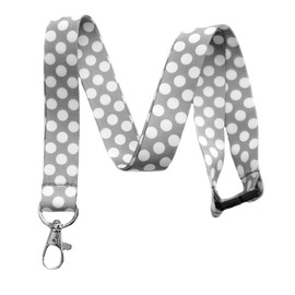 Break Away Large Polka Dot Print Lanyard Key Chain Id Badge Holder (Gray)