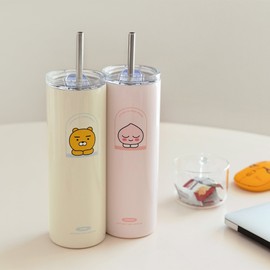Kakao Friends Slim Stainless Steel Tumbler 600ml Cold Insulation, Slim Stainless Steel Tumbler Apeach + Engraving Request / 카카오프렌즈 슬림 스텐 텀블러 600ml 보냉보온,  슬림 스텐 텀블러 어피치+각인신청