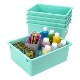Storex Letter Size Deep Storage Tray – Organizer Bin for Classroom, Office and Home, Teal, 5-Pack (62529U05C)