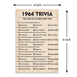 60th Birthday Party Games, 1964 Trivia Games, Birthday Party Supplies for Adults, Fun 1964s Party Game，Pack of 30 Cards