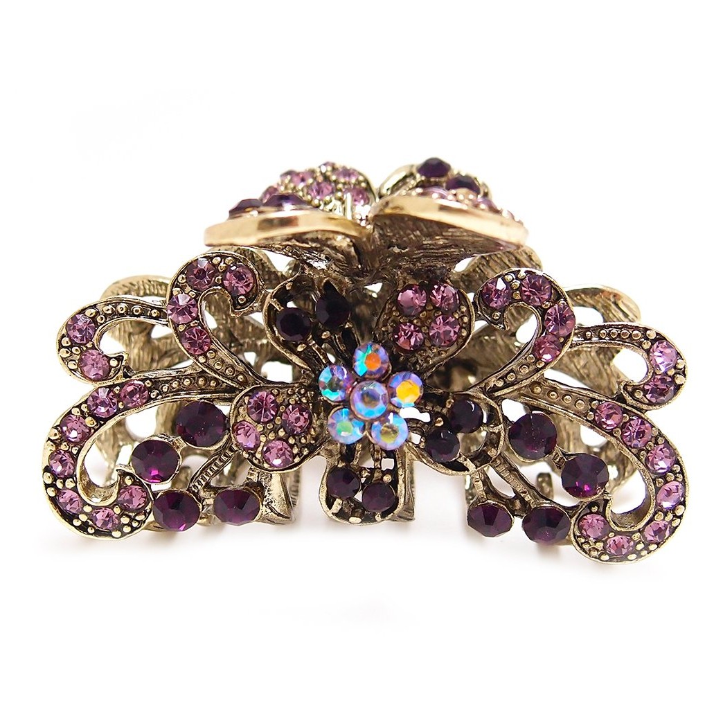 Purple Crystal Bronze Metal Alloy Flower/Butterfly Hair Claws Clips Pins