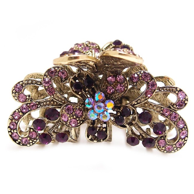 Purple Crystal Bronze Metal Alloy Flower/Butterfly Hair Claws Clips Pins