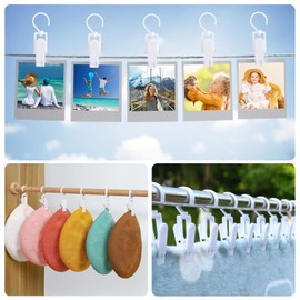 Lweiiws 20PCS Laundry Hooks Clip Portable Anti-Slip Plastic Hangers Clips with 360 Degree Swivel Hook for Clothes Curtain Bath Towel Hat Sheets Coat(White)