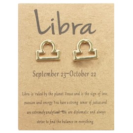 Gold Zodiac Stud Earrings for Teen Girls Tiny Astrology Horoscope Celestial 12 Constellation Stud Earrings for Women (Libra)