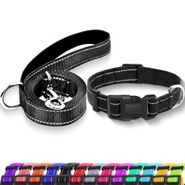 Maiiu Reflective Dog Collar with Safety Locking Buckle, Adjustable Soft Breathable Nylon Collars for Small, Medium and Large Dogs(Collar+Leash XS Width 5/8" Black)