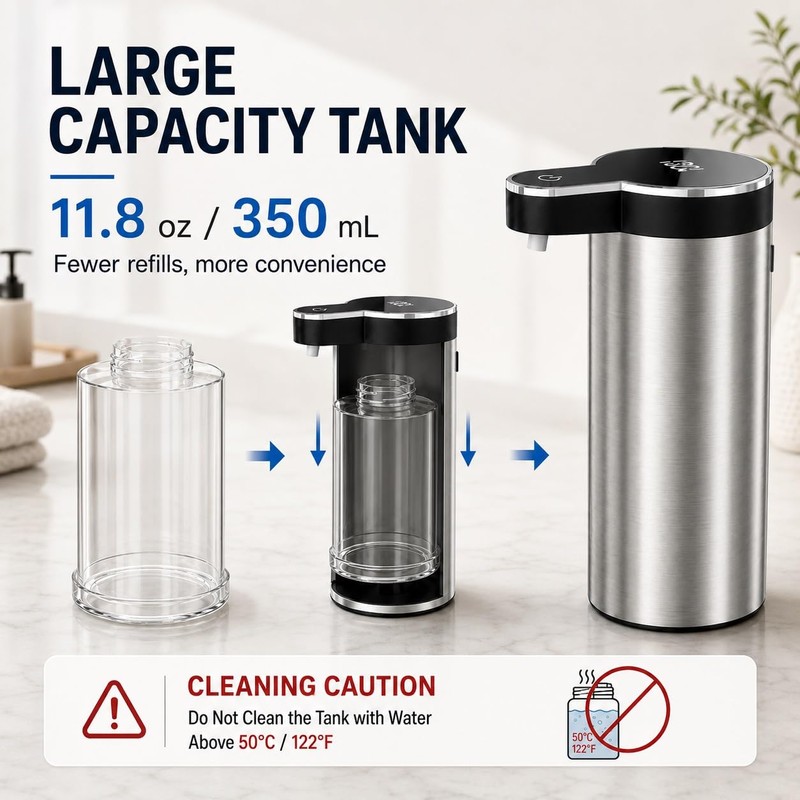 Automatic Liquid Soap Dispenser Touchless, Stainless Steel,USB Rechargeable