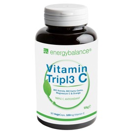 EnergyBalance Vitamin C Tripl3 C - Kapseln mit Vitaminen und Mineralen, Antioxidantien - 3 Vitamin C Formen in 1-100% reine Zutaten - Vegan, ohne Zusätze - 90 VegeCaps à 100 mg