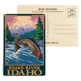 Snake River, Idaho, Fly Fishing Scene (4x6 Birch Wood Postcards, 2-Pack Stationary, Rustic Home Wall Decor)