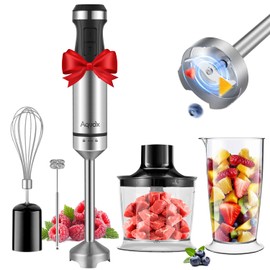 Immersion Blender 5 in 1 Handheld Blender 1500W, 20 Speed Mode&Turbo Boost, Heavy Duty Motor Electric Hand Blender with Chopper, Whisk, Frother, Beaker, for Baby Food, Sauce, Soup, Aquox