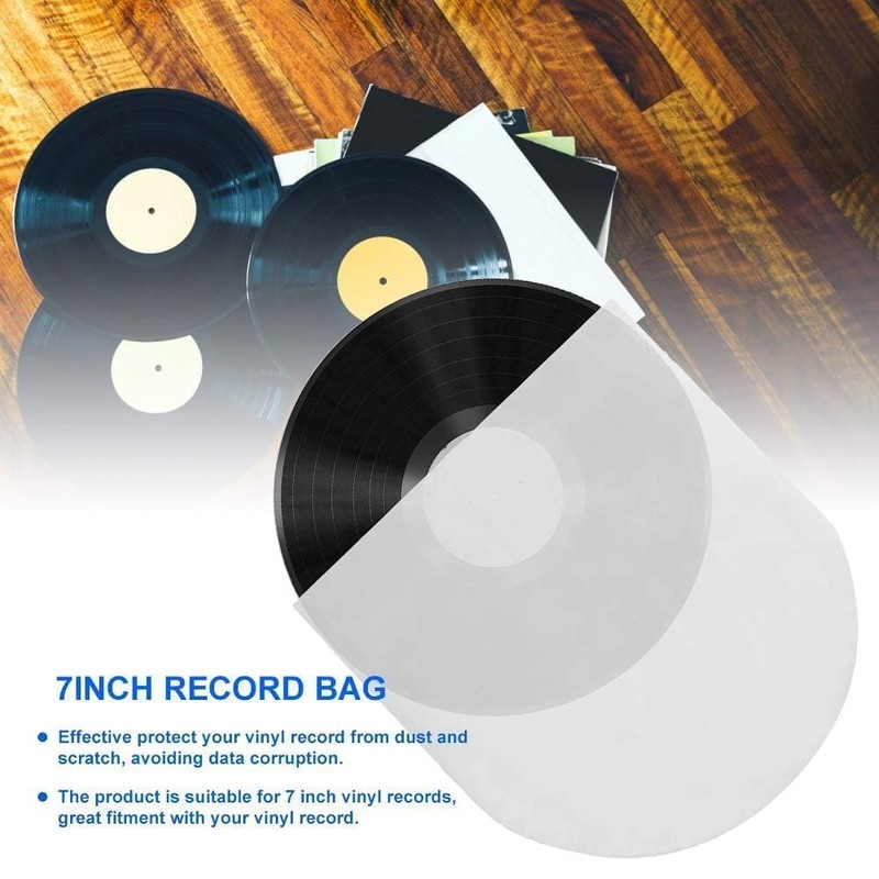 100PCS Vinyl Record Inner Sleeves, 7in Anti-Static LP Clear Vinyl