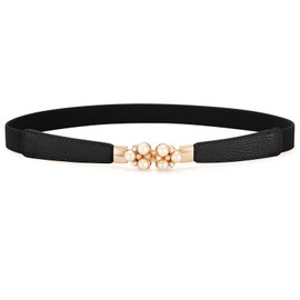 Belt Thin Belt Women's Pearl Dress Elastic Belt Waist Mark Party Wedding Women's Belt Pearl Motif Adult Black Black (Jas Good), 01-Black A