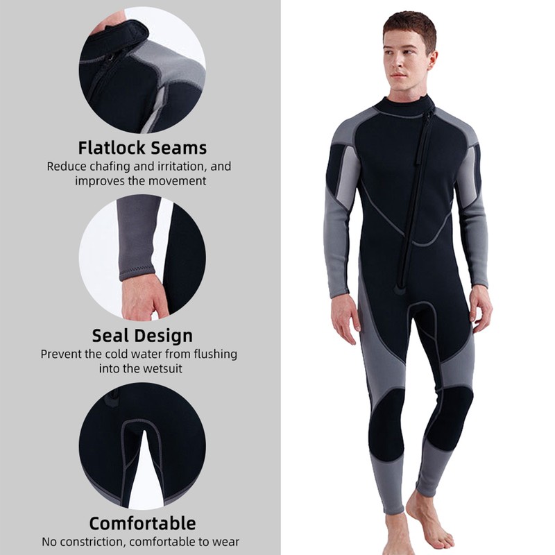 3mm Neoprene Wetsuit for Men Front Zip Full Body Diving