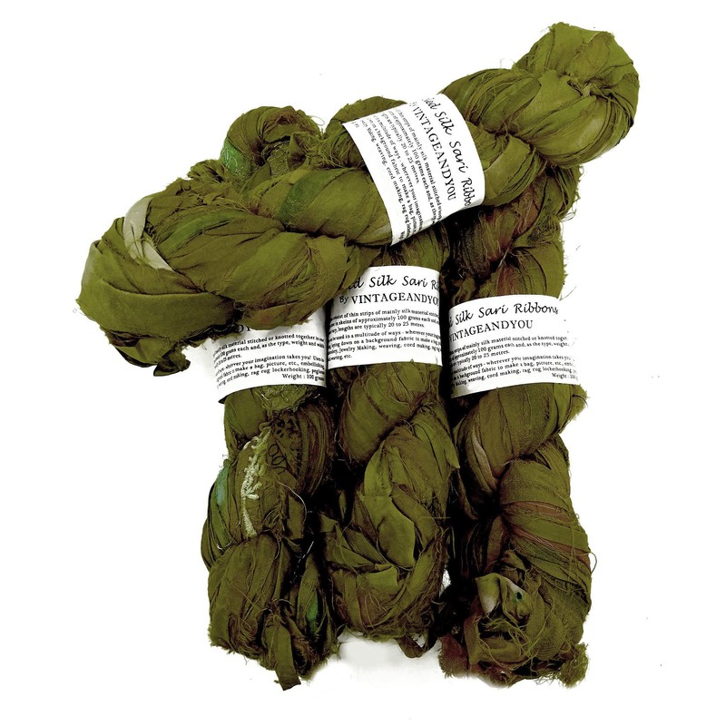 Vintageandyou 100g Recycled Sari Silk Ribbon Yarn, Jewelry Making Trim