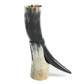 Abbey Horn Large Natural Viking Usable Drinking Horn & Stand - Reenactment Oxhorn By Abbeyhorn