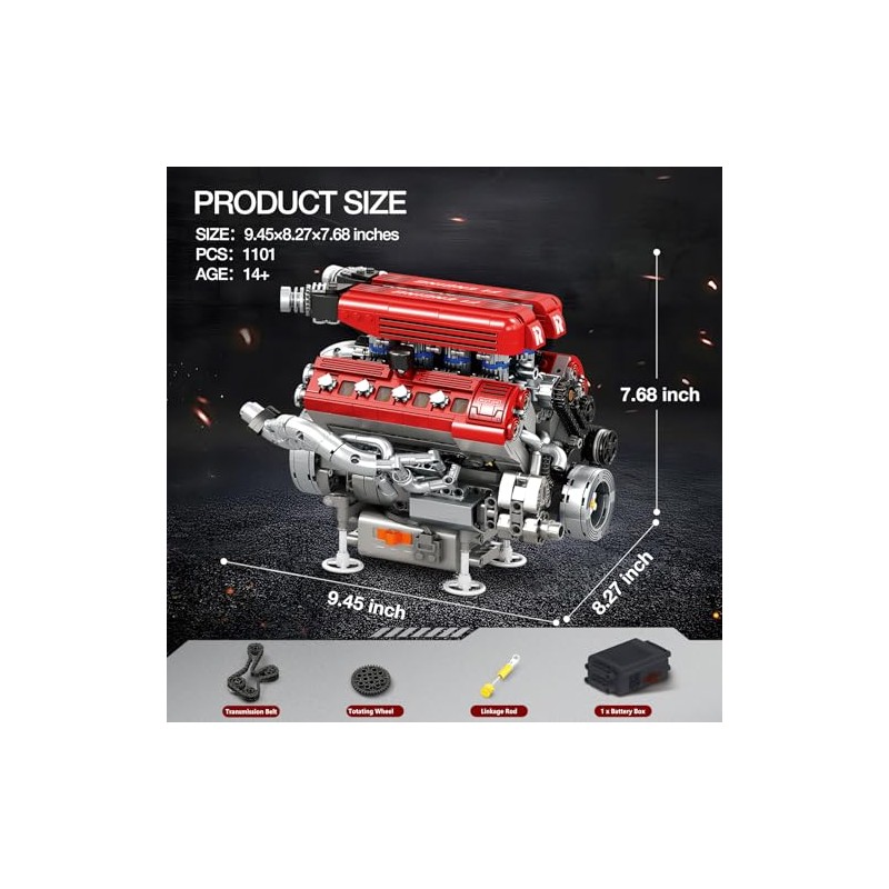Reobrix V8 Engine Model Kit that Runs, 1101 PCS 8-Cylinder