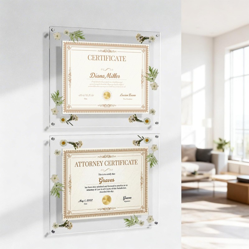 NIUBEE Diploma Frame 8.5x11 with Dried Flowers Acrylic Frame Display
