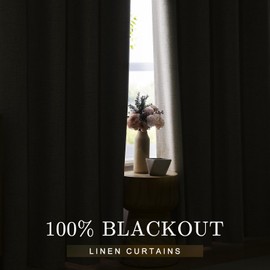 100% Blackout Linen Curtains for Bedroom,Beige Black Out Curtains 84 Inch Long 1 Panel Extra Wide Farmhouse Window Curtains for Living Room,Grommet Room Darkening Curtains & Drapes,100" W x 84" L