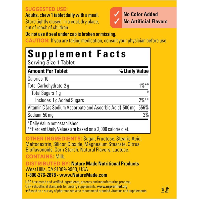 Nature Made Chewable Vitamin C 500 mg, Dietary Vitamin C