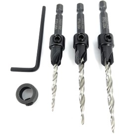 FTG USA Adjustable Wood Countersink Drill Bit Set 3 Pcs #6#8#10 with Tapered Drill Bits
