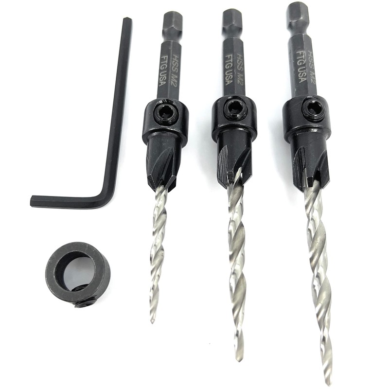 FTG USA Adjustable Wood Countersink Drill Bit Set 3 Pcs