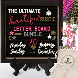 Rustic Felt Letter Board Ultimate Bundle Farmhouse Vintage Black Wood Frame and Stand by Felt Creative Home Goods Changeable Message Memo Board 800+ Letter Set (Gothic Black, 10x10)