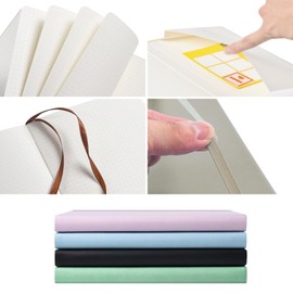 GDMLUP Bullet Dotted Journal - A5 Dotted Notebook - 120gsm Paper, 172 Pages, Vegan Leather Hardcover Notebook with Back Pocket, 2 Mark Ribbons, Light Grey