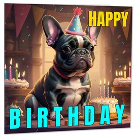 Cute French Bulldog Dog Birthday Card 145 x 145mm