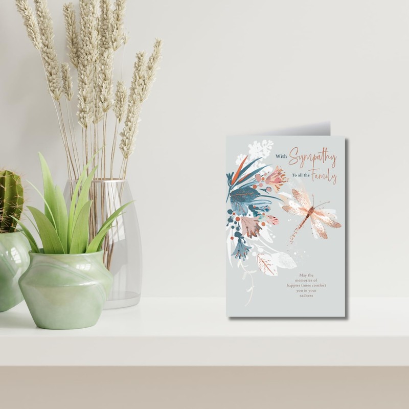 With Sympathy to Family Card, Dragonfly Design, Made in UK