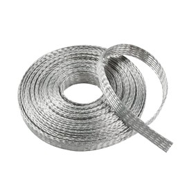 FOURUB Flat Tinned Copper Wires Shielding Sleeving,Wire Cable Braided Sleeve Shield Metal Ground Straps EMI/RFI Mesh Protect (Silver, 5/16"-22ft)