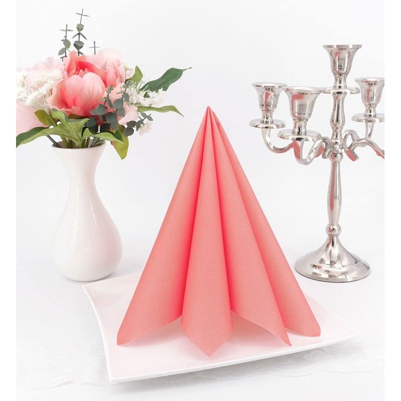 Apartina Napkins Fabric-Like Airlaid, Plain, Coral, Size 40 x 40
