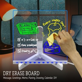 Acrylic Dry Erase Board with Light LED Note Board Glowing Planning Board Message Memo Letter Board with 7 Pen for Office School Home (8"×8")