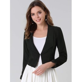 Allegra K Women's Work Office Cropped Jacket Notched Lapel Long Sleeve Open Front Short Blazer Black M-12