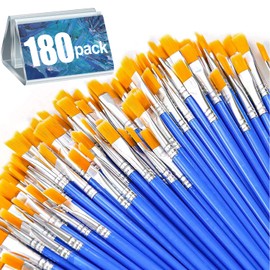 AROIC 180pcs Flat Paint Brushes Set, Small Brushes Bulk Nylon Hair for Kids Acrylic Oil Watercolor Artist, Professional Painting for Classroom Students