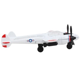 DCD Lockheed P-38J Lightning Fighter Aircraft Die-Cast Toy White with Red Wingtips 'United States Army Air Force' Runway Section
