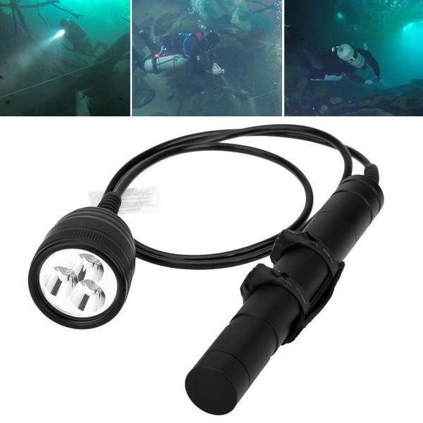 SecurityIng 3000LM Primary Canister Dive Light, 3X Cree XM-L2 LED Scuba Diving Flashlight Underwater 492ft/150M Torch with 1.2M Cable for Professional Diving/Cave Diving(Batteries Not Included)