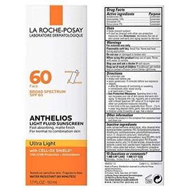 La Roche-Posay Anthelios Light Fluid Face Protector solar de amplio espectro SPF 60, protector solar para piel sensible, libre de oxibenzona, sin acei