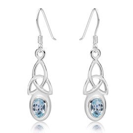 925 Sterling Silver Dangle Hooks Earrings - Silver Drop Earrings with Trinity Knot - Celtic Earrings Collection - Blue Topaz Earrings
