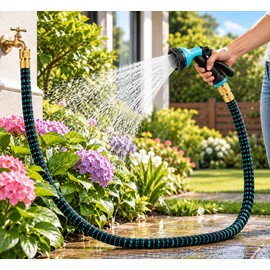 100FT Expandable Garden Hose with 10-Function Nozzle – Lightweight No-Kink Flexible Water Hose with Metal Fittings for Garden, Car Washing & Outdoor Cleaning