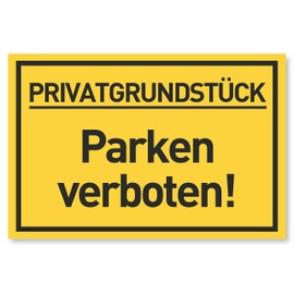 Privatgrundstück Parken Verboten Sign (30 x 20 cm Plastic) - Clear Sign for Parking Prohibition - Private Parking Signs - Parking Sign Private - Parking Prohibited (Yellow)