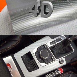AUTOGOODY 72" x 60" Premium Gloss Silver Carbon Fiber 4D Vinyl Film Wrap Air Bubble Free
