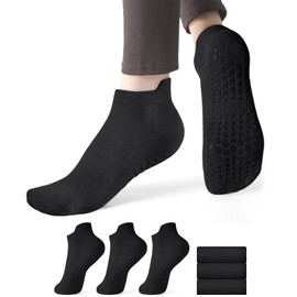 AOOWU Non Slip Yoga Socks, 3 Pair Pilates Socks with Grips, Cotton Yoga Socks for women and men, Non Slip Grip Socks, Full Toe Ankle Non-Slip Grip Socks for Ballet, Pilates, Hospital, Home, One Size