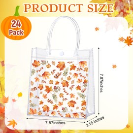 Gersoniel 24 Pcs Fall Thanksgiving Clear Gift Bags with Handle 7.87" x 7.87" x 3.15" Reusable Transparent Baby Shower Favor Autumn Goodie Treat Bag for Thanksgiving Harvest Holiday Party(Maple Leaf)