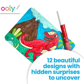 Ooly Undercover Art Hidden Pattern Coloring Activity Art Cards - 12 Unique and Fun Designs, Non-Toxic, Kids Coloring Activity Kit for Travel & Spring Fun, Ages +6 - Dino Tales