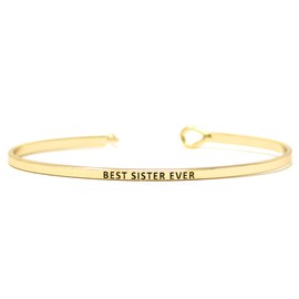 Me Plus Inspirational SOUL SISTERS Positive Message Engraved Thin Bangle Hook Bracelet (BEST SISTER EVER - GOLD, brass)
